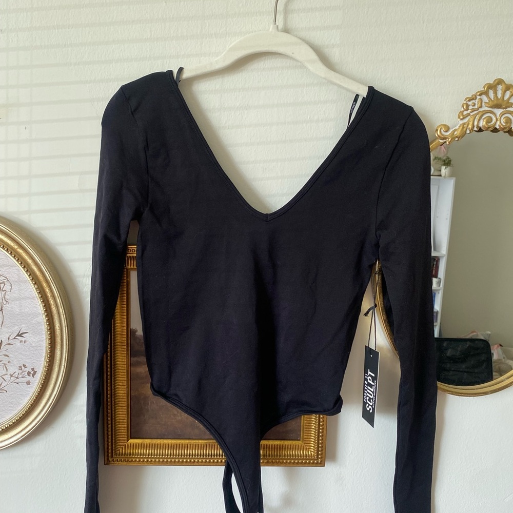 F21 Sculpting Black V-Neck Bodysuit